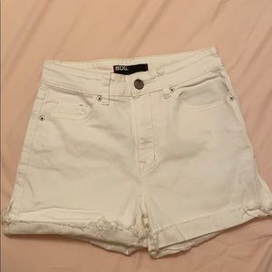 High waisted white denim shorts